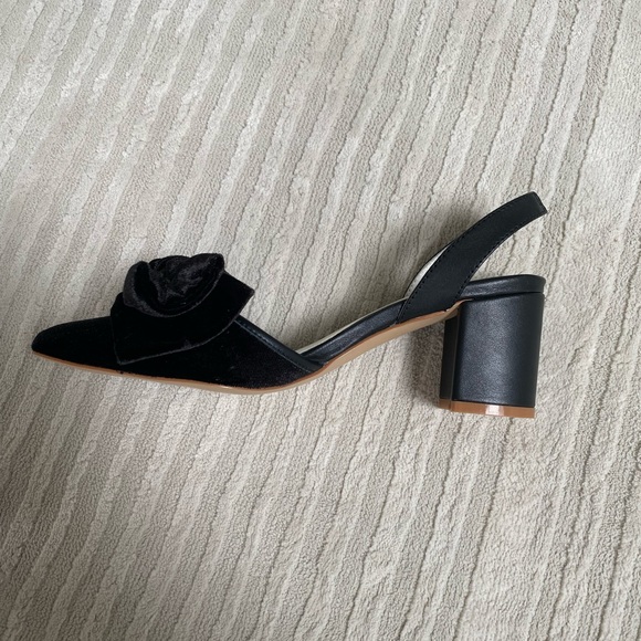 Ivy City Co Black Velvet Bow Heeled Shoes - Picture 5 of 6